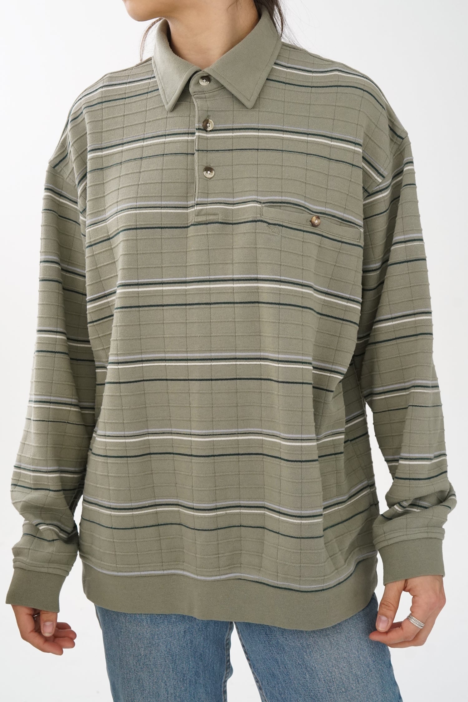 Crewneck kaki avec lignes blanches, vert et bleu Arnold Palmer unisex taille L