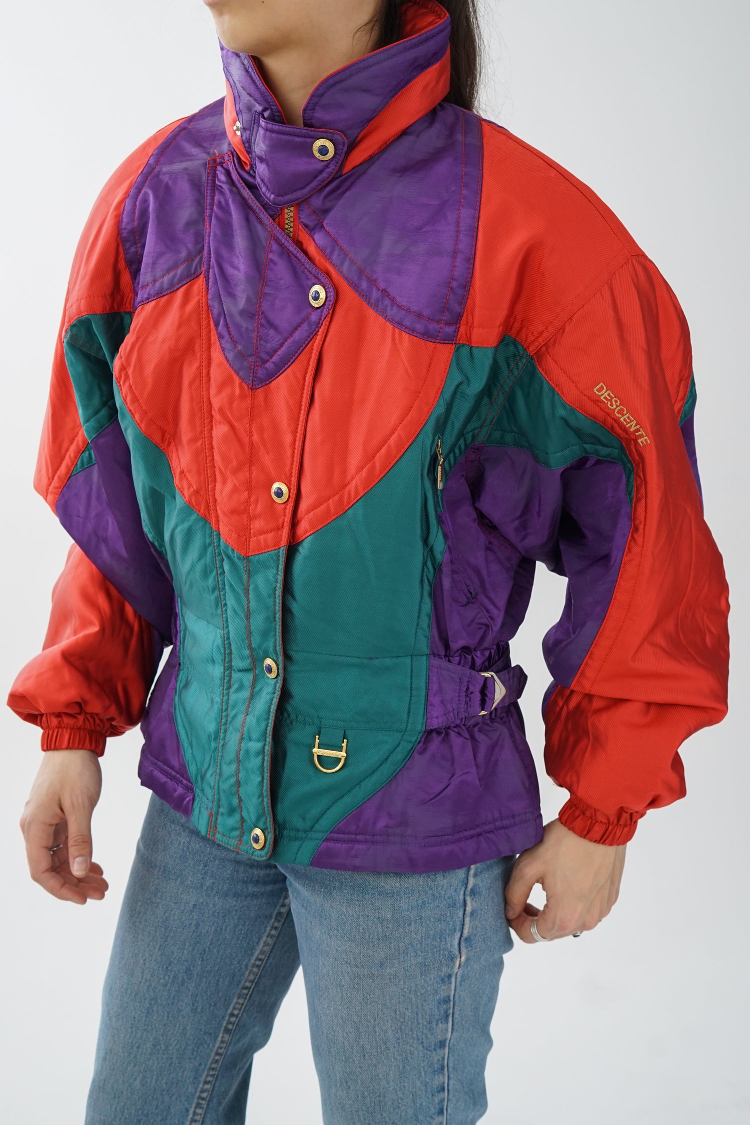 Manteau rétro 80s Descente rouge métallique pour femme taille 12 (M-L)