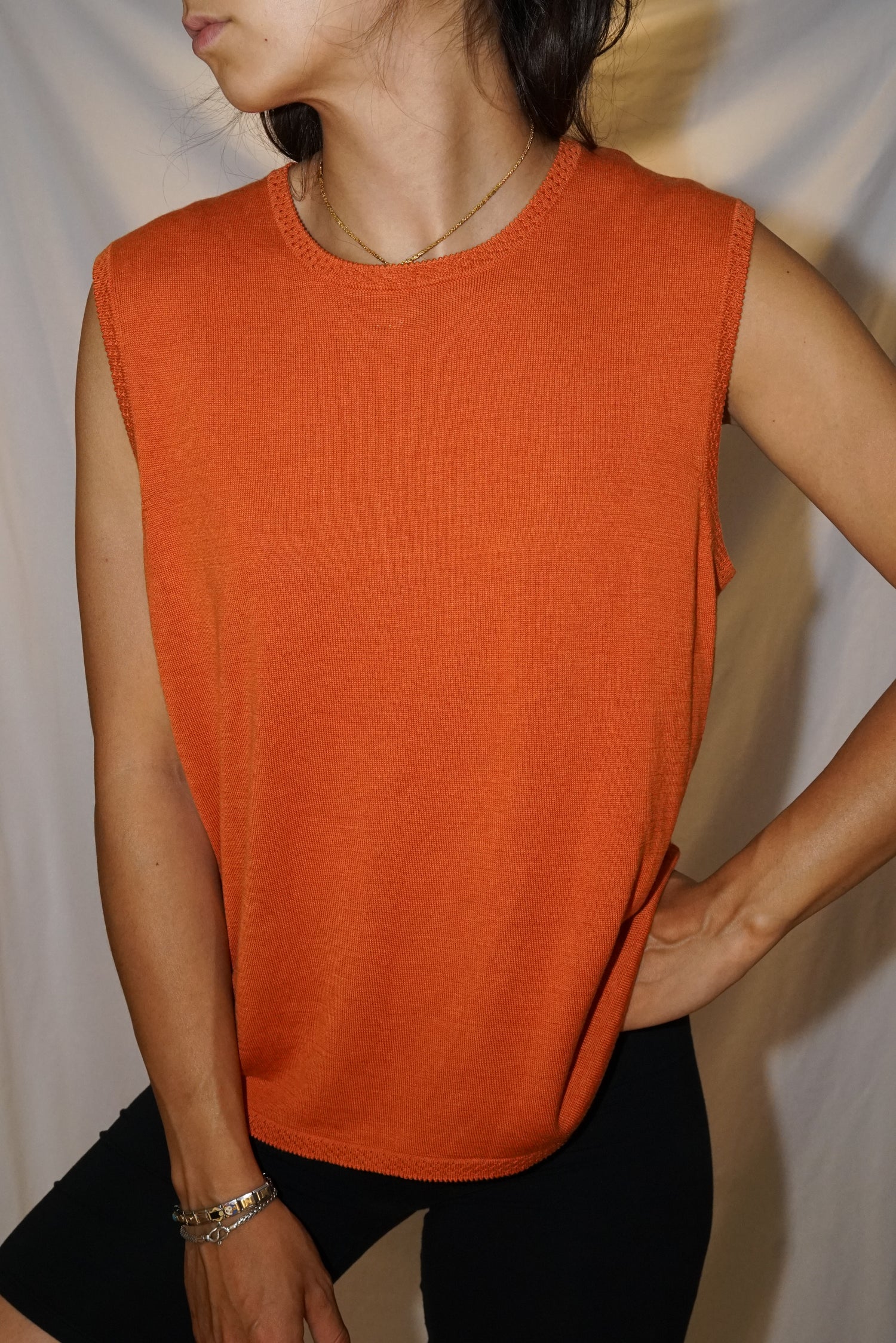 Haut sans manche en soie 70/30 orange super doux taille XL