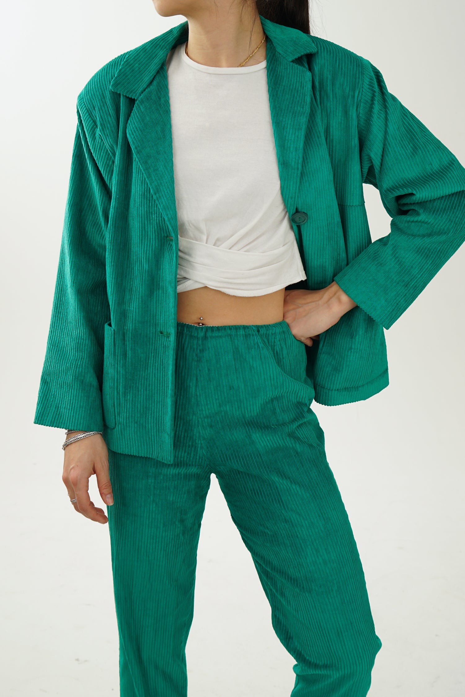 Deux pièces vintage corduroy vert taille 10