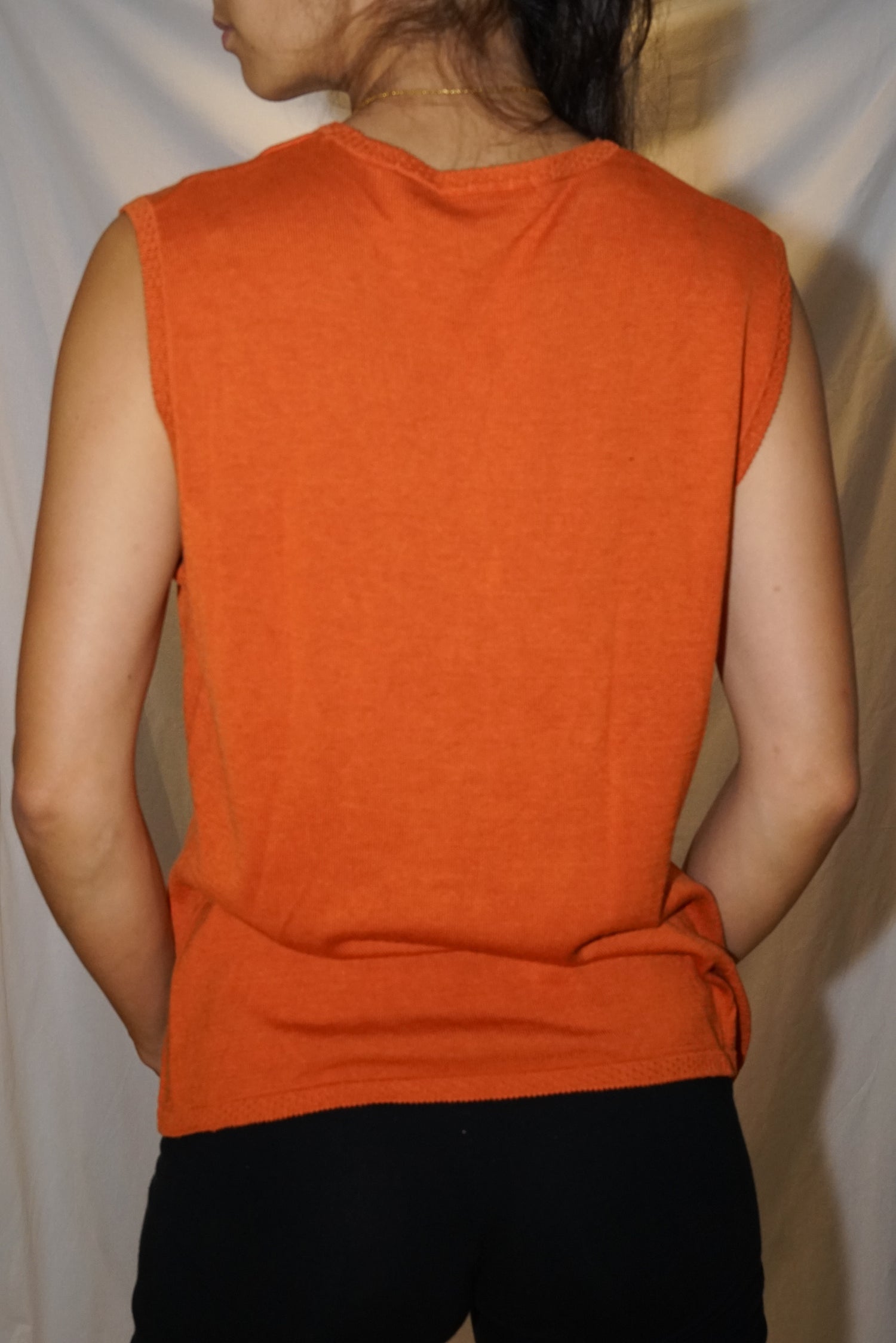 Haut sans manche en soie 70/30 orange super doux taille XL