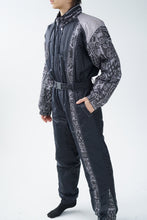 Load image into Gallery viewer, Vintage one piece AD Collection ski suit, black and grey snow suit unisex size M
