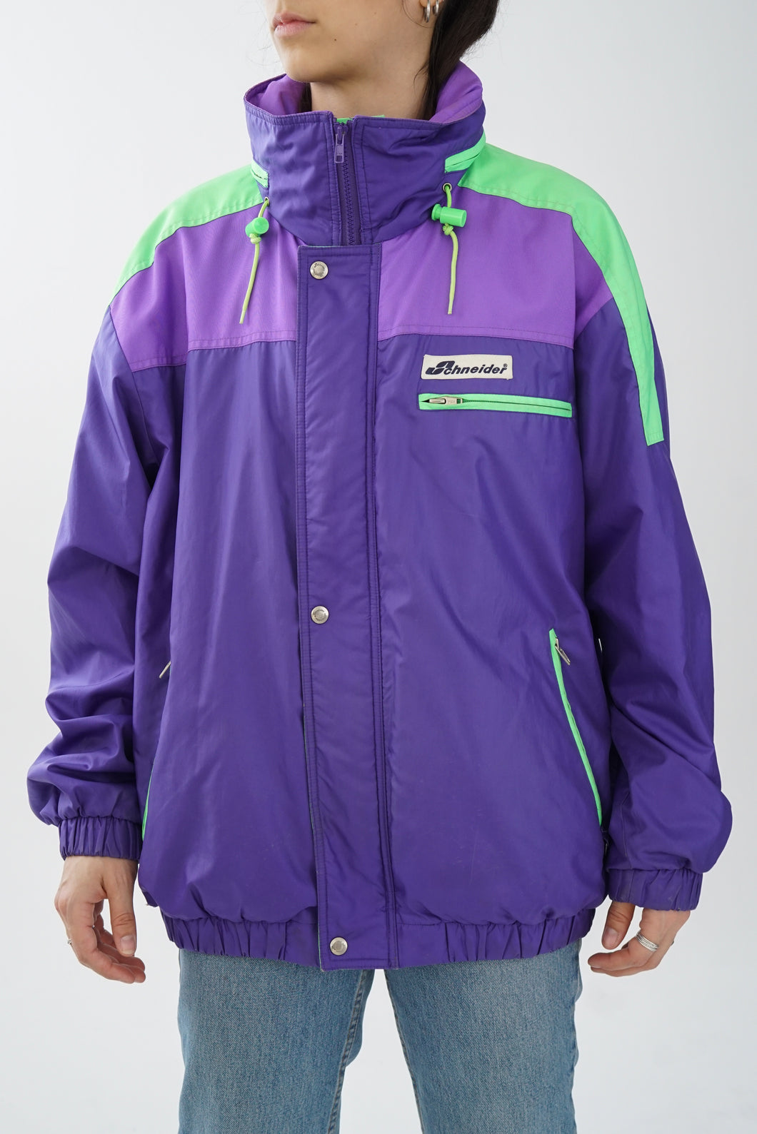 Manteau léger de ski Schneider mauve et vert fluo unisex taille M-L