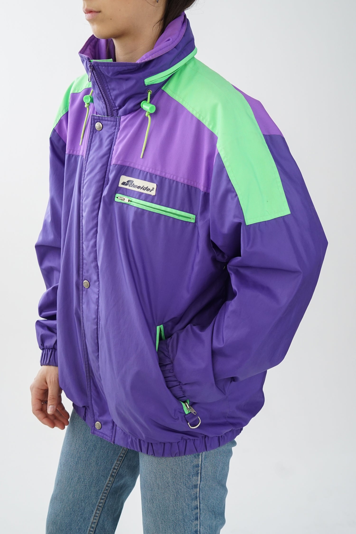 Manteau léger de ski Schneider mauve et vert fluo unisex taille M-L