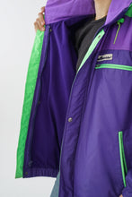 Load image into Gallery viewer, Manteau léger de ski Schneider mauve et vert fluo unisex taille M-L
