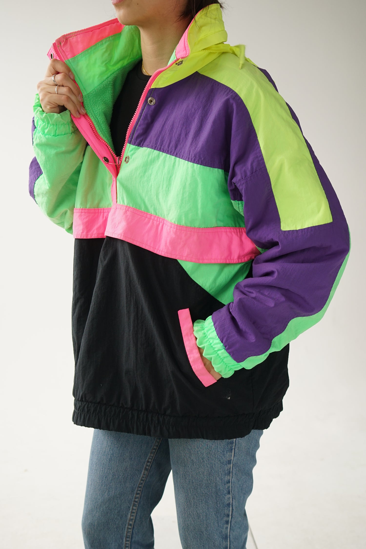 Manteau rétro fluo avec intérieur en polar S-M