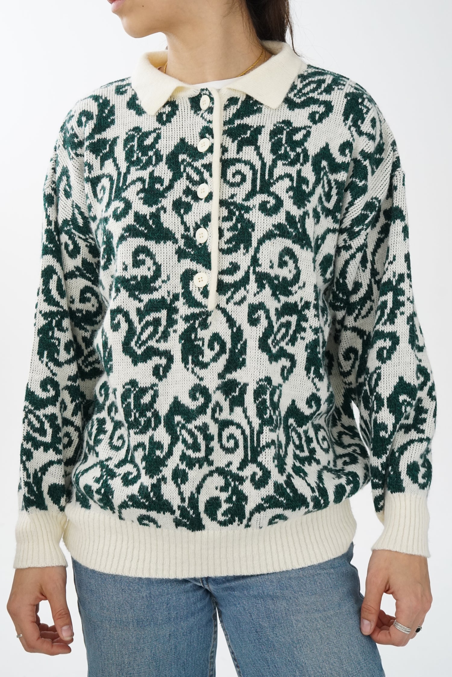 Le Passe Partout vintage wool polo sweater for women size M