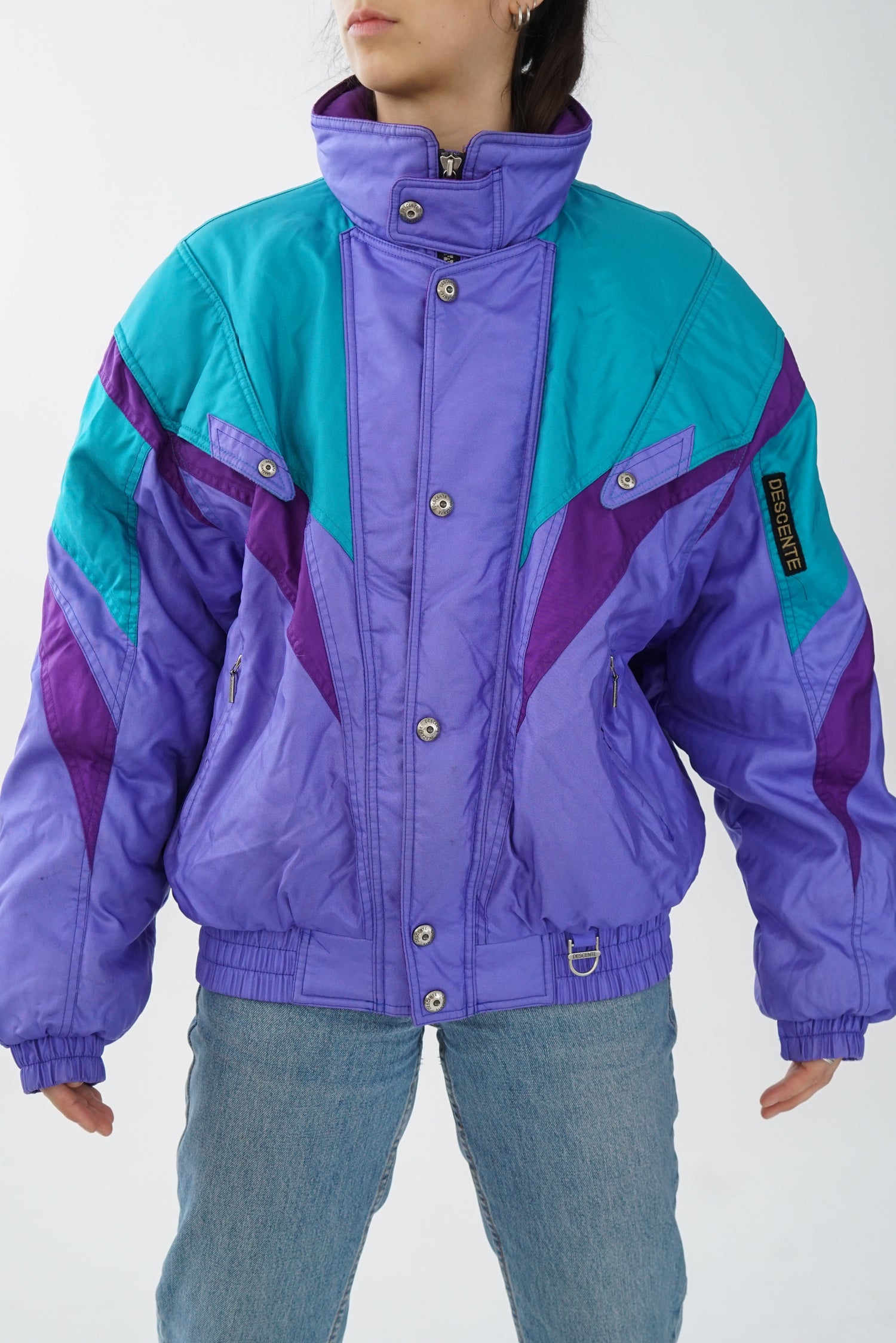 Manteau Descente rétro 80s bleu métallique pour homme taille XL
