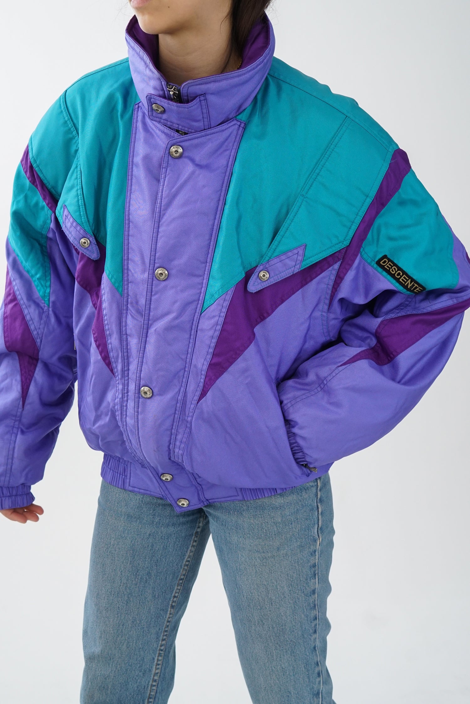 Manteau Descente rétro 80s bleu métallique pour homme taille XL