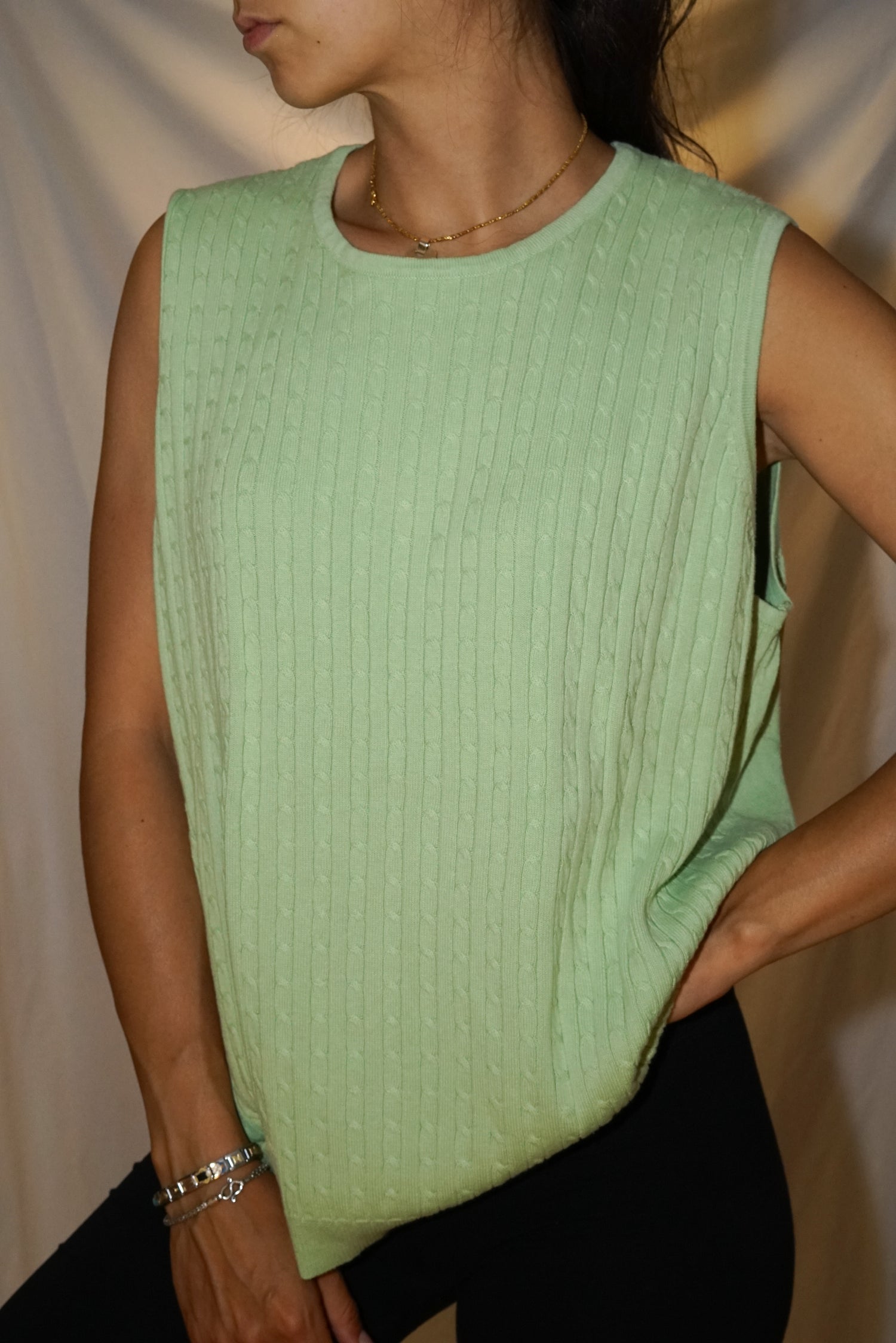 Haut sans manche à tresses torsadées Alia vert taille XL