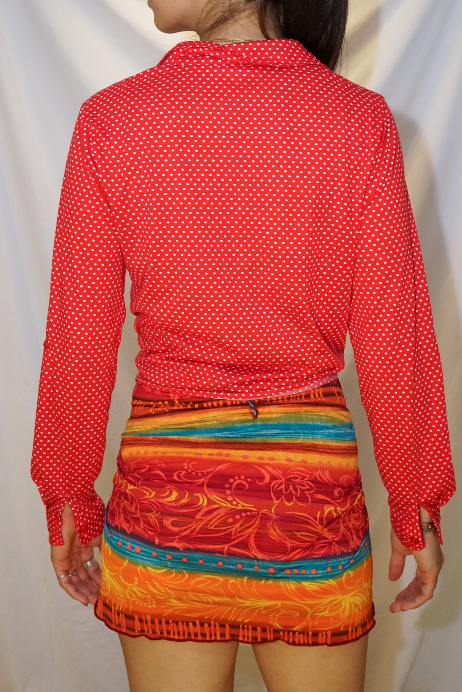 Blouse à nœud rouge à pois taille S