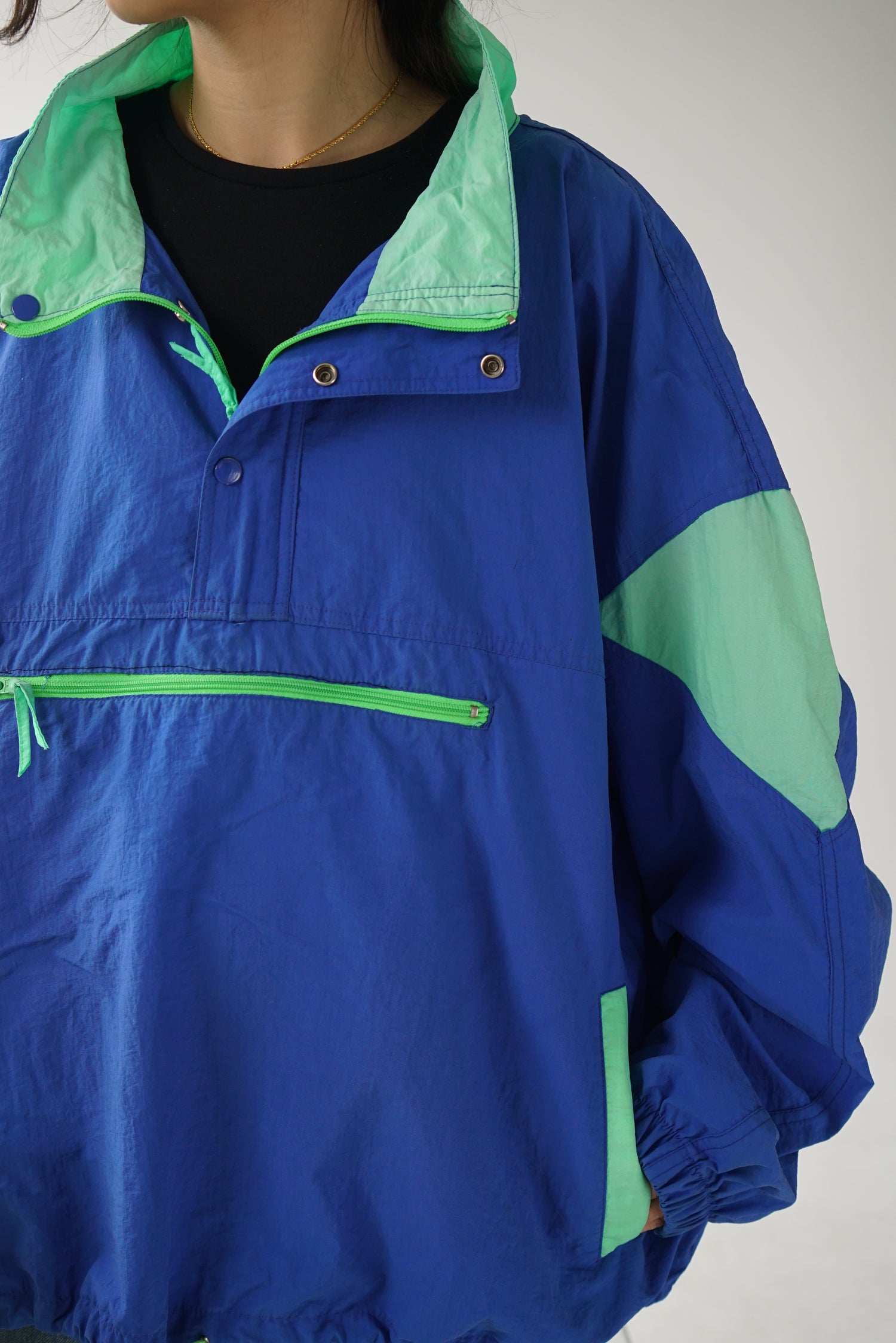 Coupe vent 80s bleu et vert fluo XL