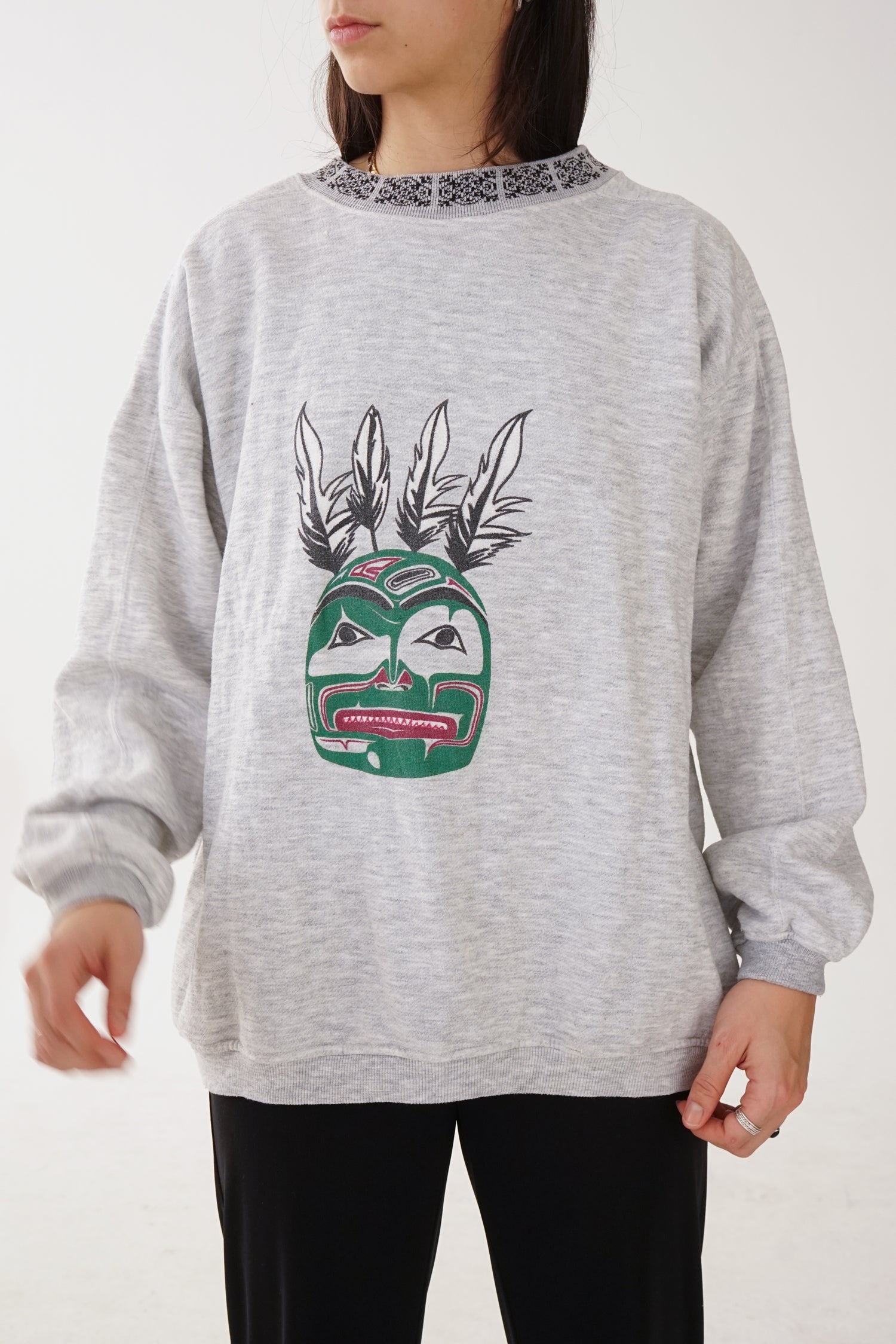 Crewneck vintage gris en coton Princess Collection avec col à motifs unisexe  taille L