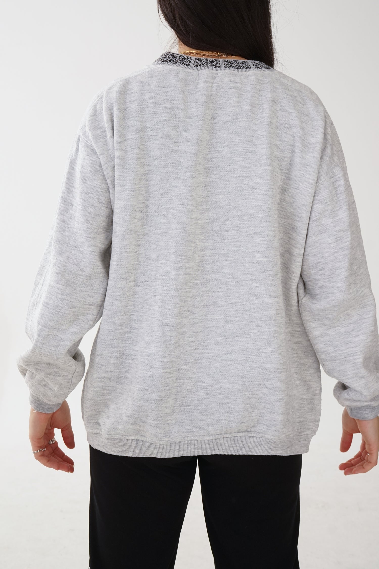 Crewneck vintage gris en coton Princess Collection avec col à motifs unisexe  taille L