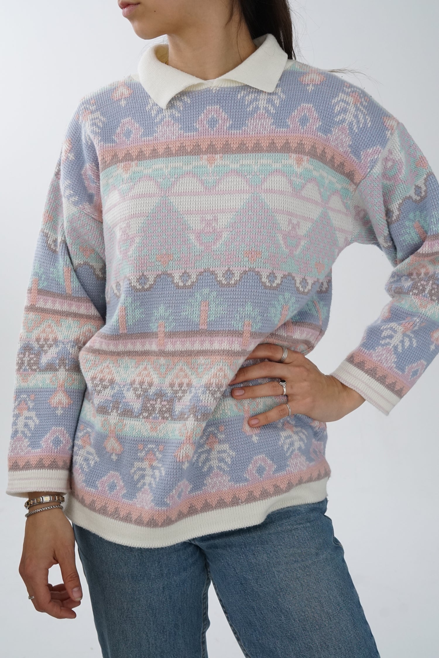 Vintage easter colors polo sweater unisex S