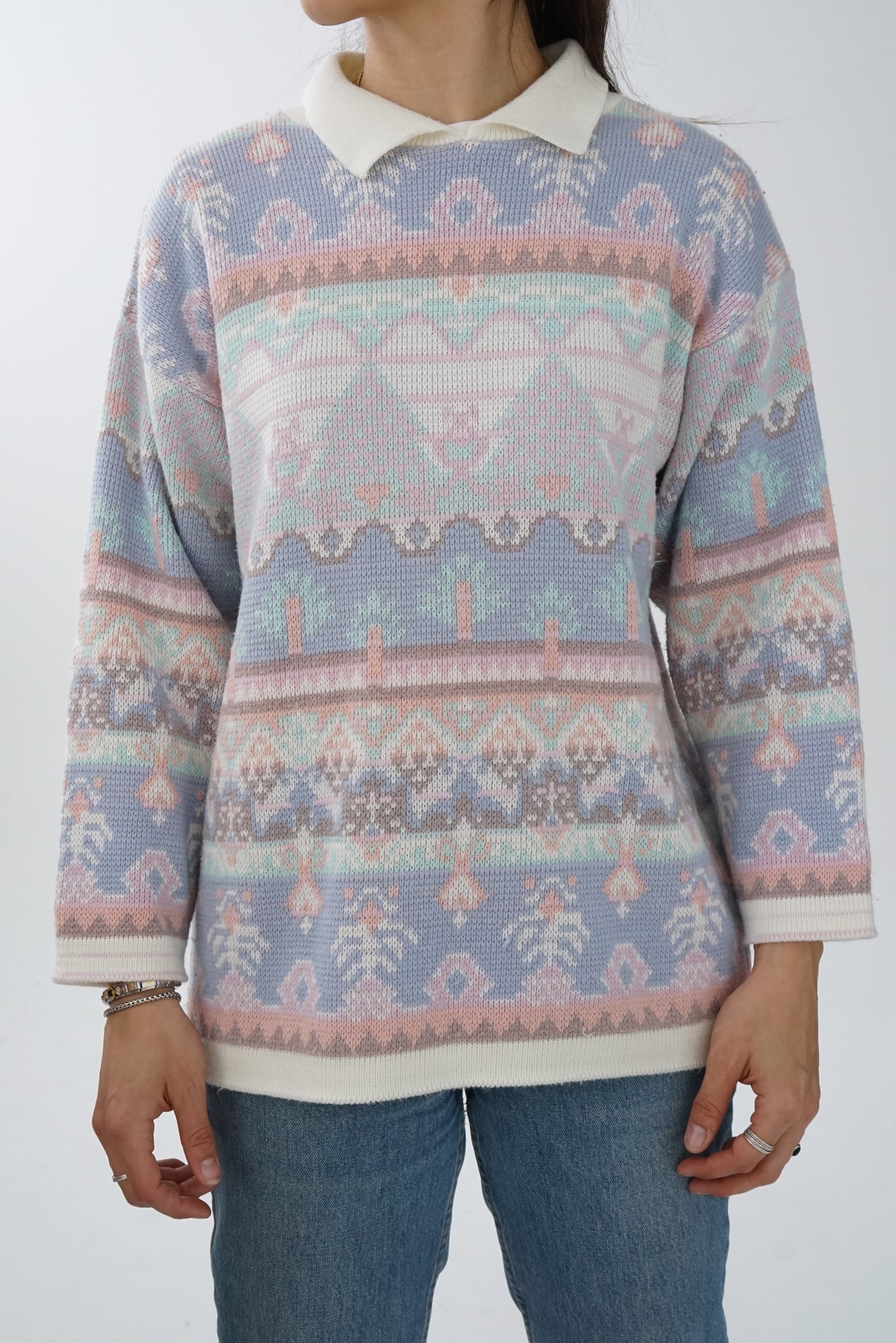 Vintage easter colors polo sweater unisex S