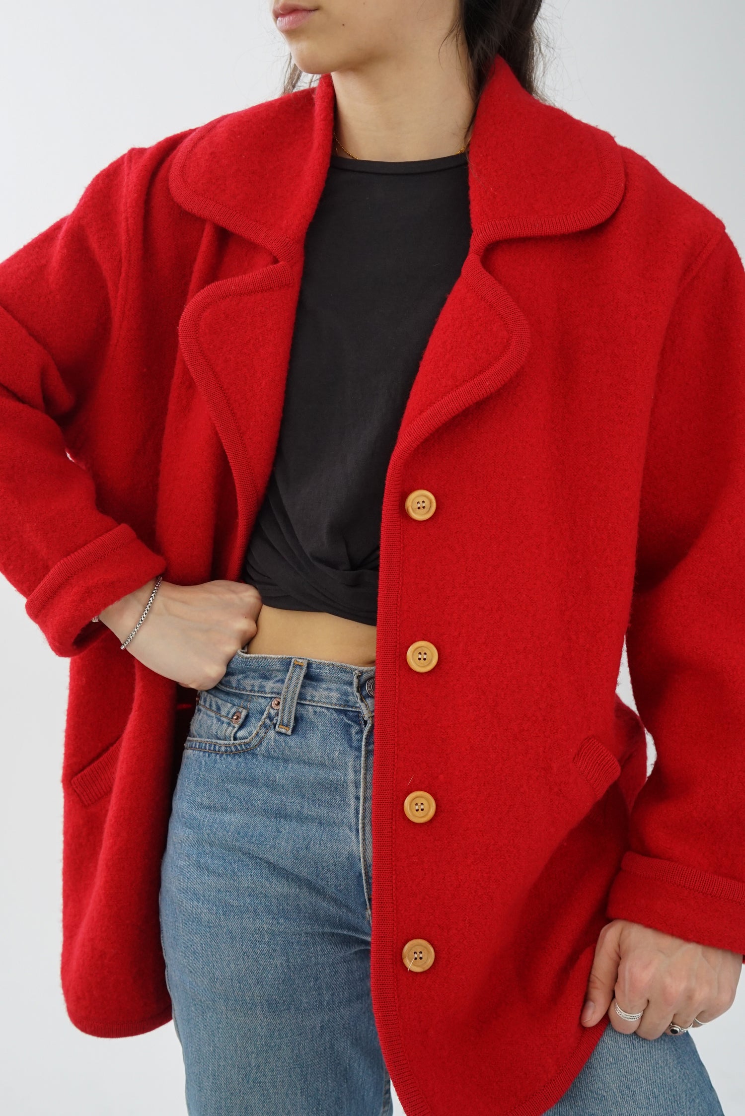 Manteau de printemps en laine Bernardo rouge taille S-M