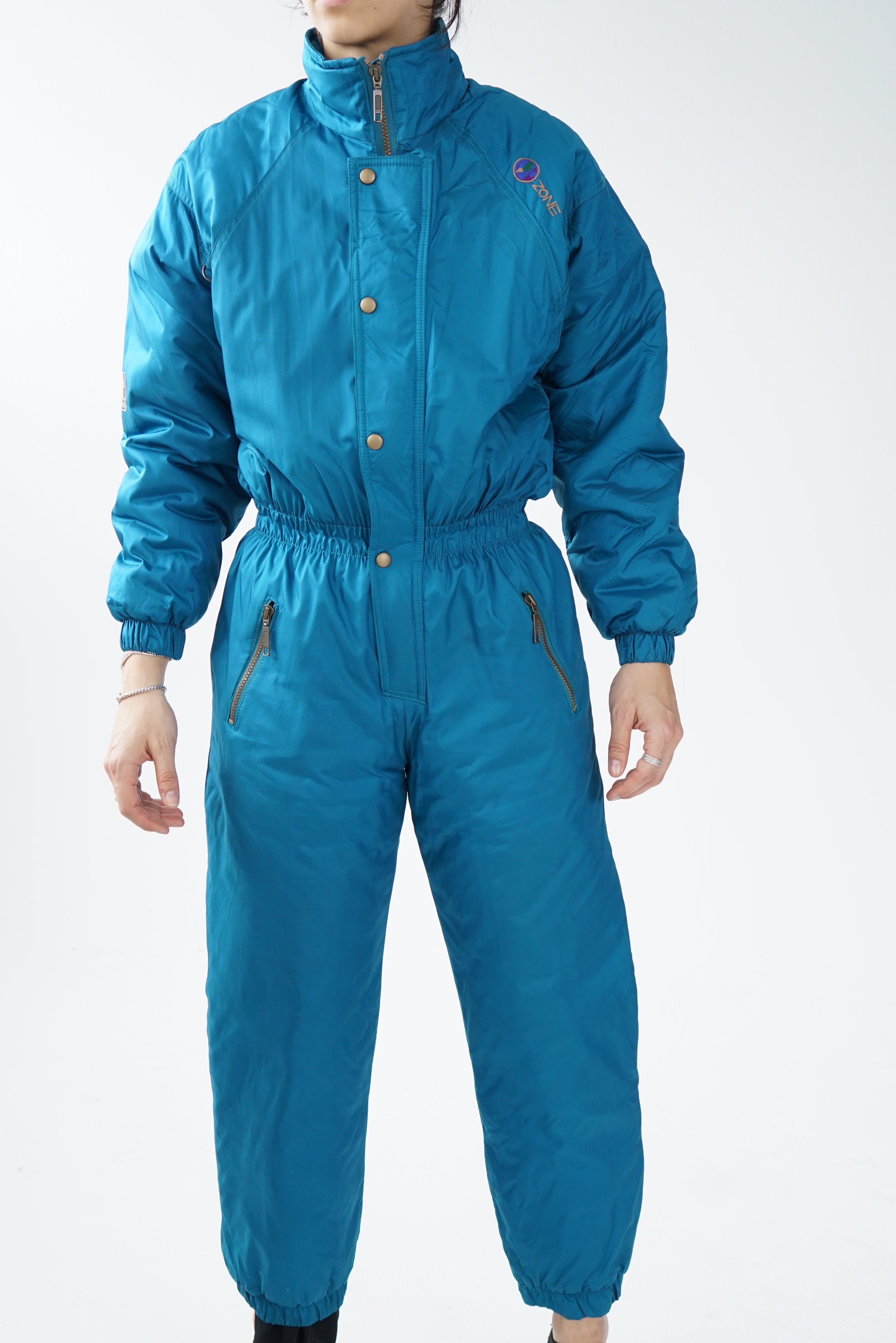 Vintage one piece Ozone ski suit, turquoise snow suit unisex size S-M –  Ribotti Vintage