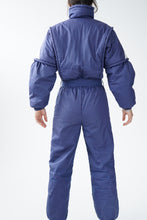 Load image into Gallery viewer, Vintage one piece Lupa ski suit, dark blue with white zip snow suit unisex size 12
