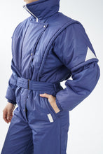 Load image into Gallery viewer, Vintage one piece Lupa ski suit, dark blue with white zip snow suit unisex size 12
