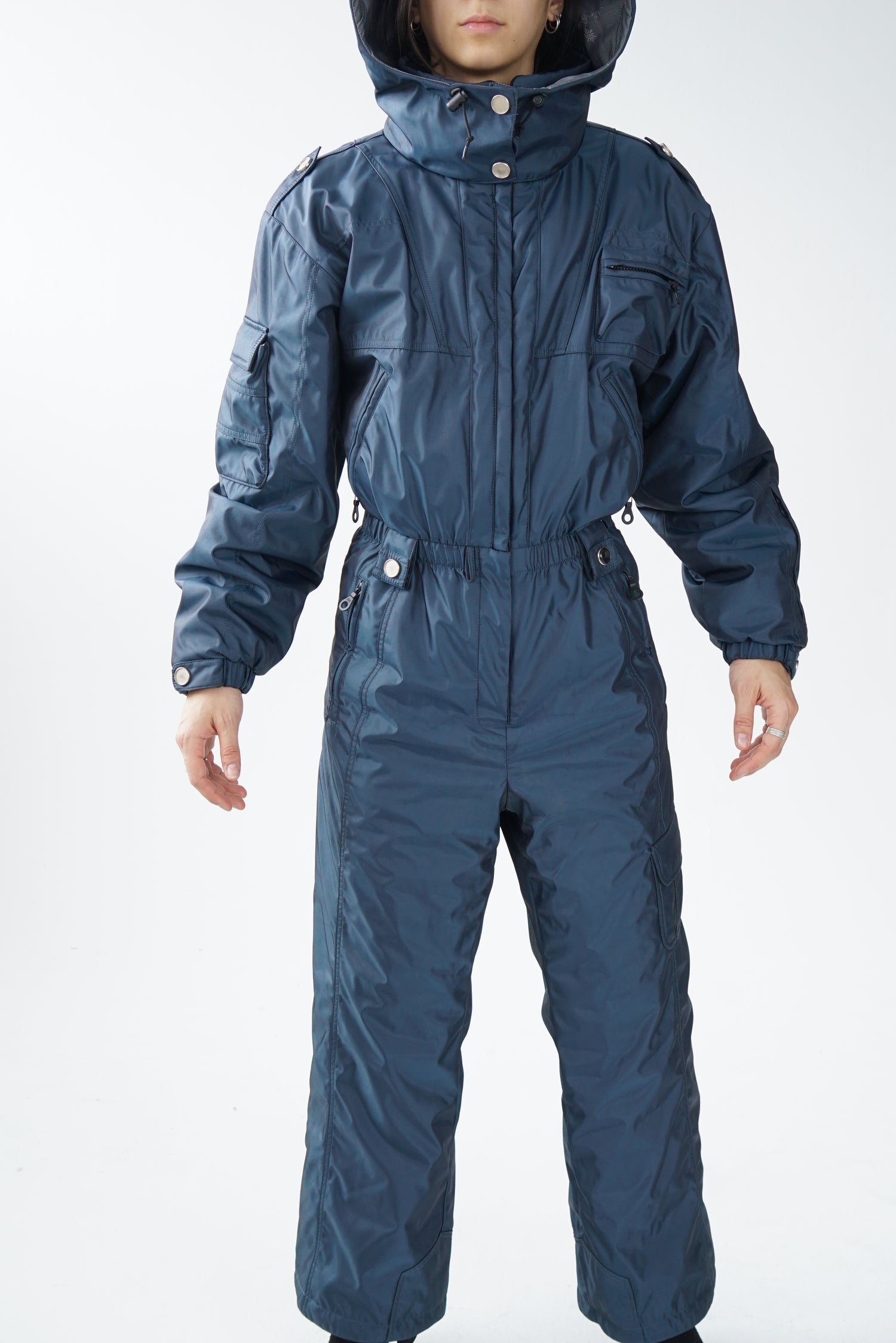 One piece Nils ski suit, snow suit de qualité bleu foncé métallique unisex taille 14 (M)