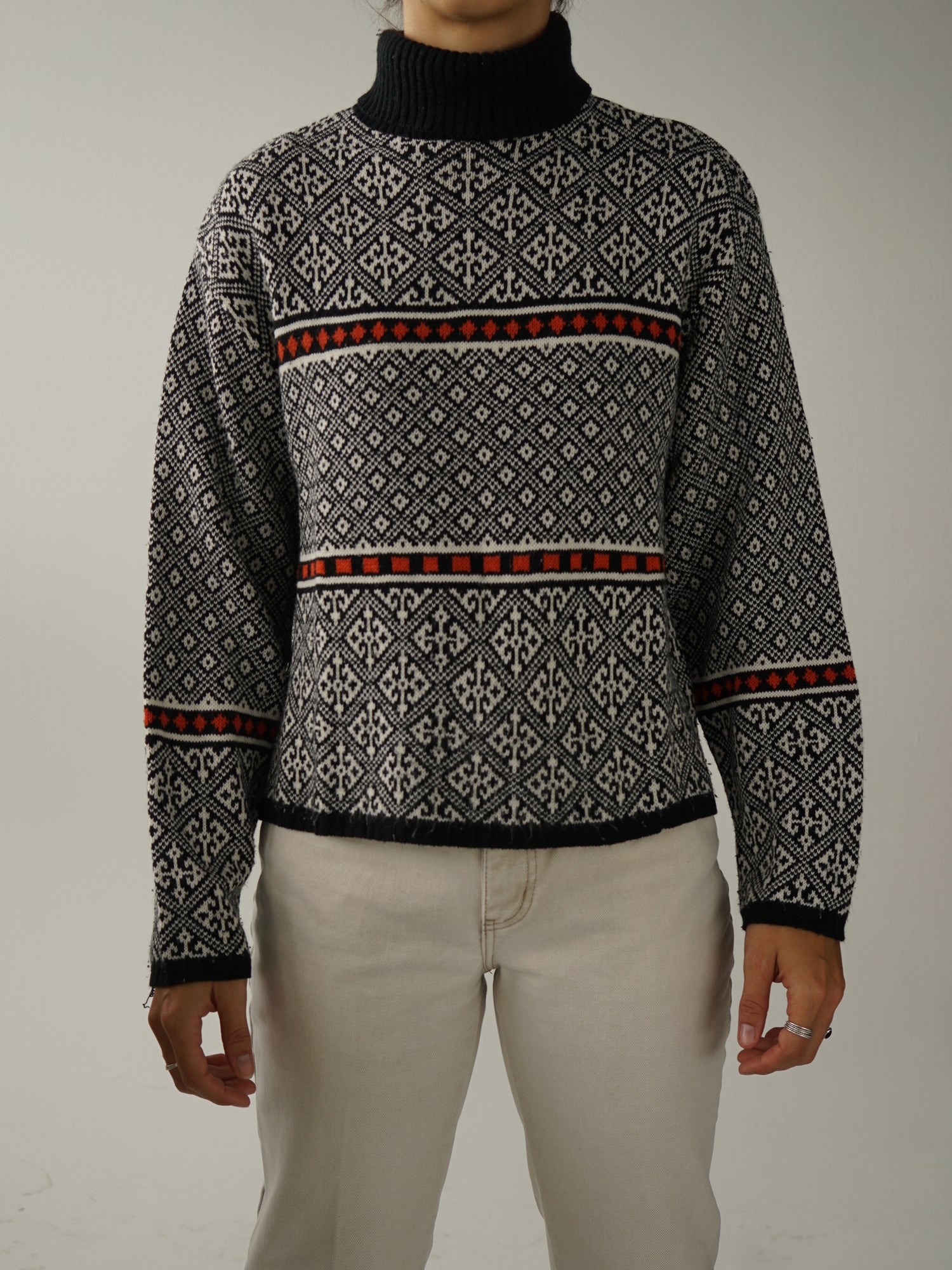 Black & white Simpatico turtleneck sweater Made in Canada