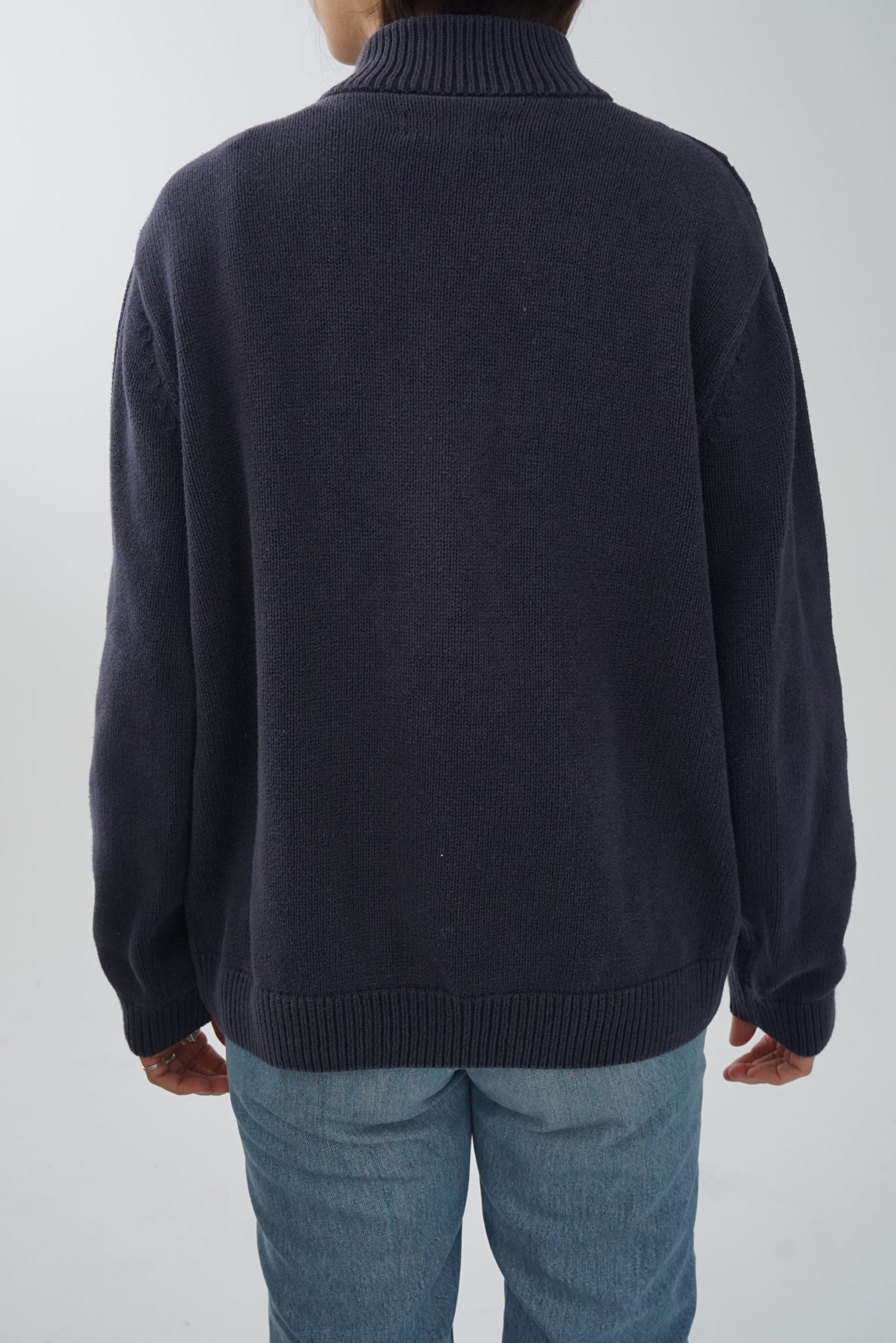 Chandail tressé bleu marin half zip Chaps unisex taille M