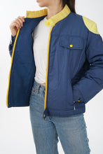 Charger l&#39;image dans la galerie, Manteau léger vintage 70s Ski Down bleu et jaune unisex M-L
