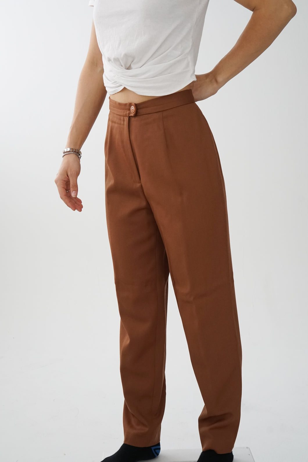 Pantalon classique brun clair en laine avec doublure Looks Collection taille M