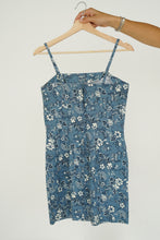 Charger l&#39;image dans la galerie, Robe courte bleu à fleurs vintage faite au Canada taille 7 (S)
