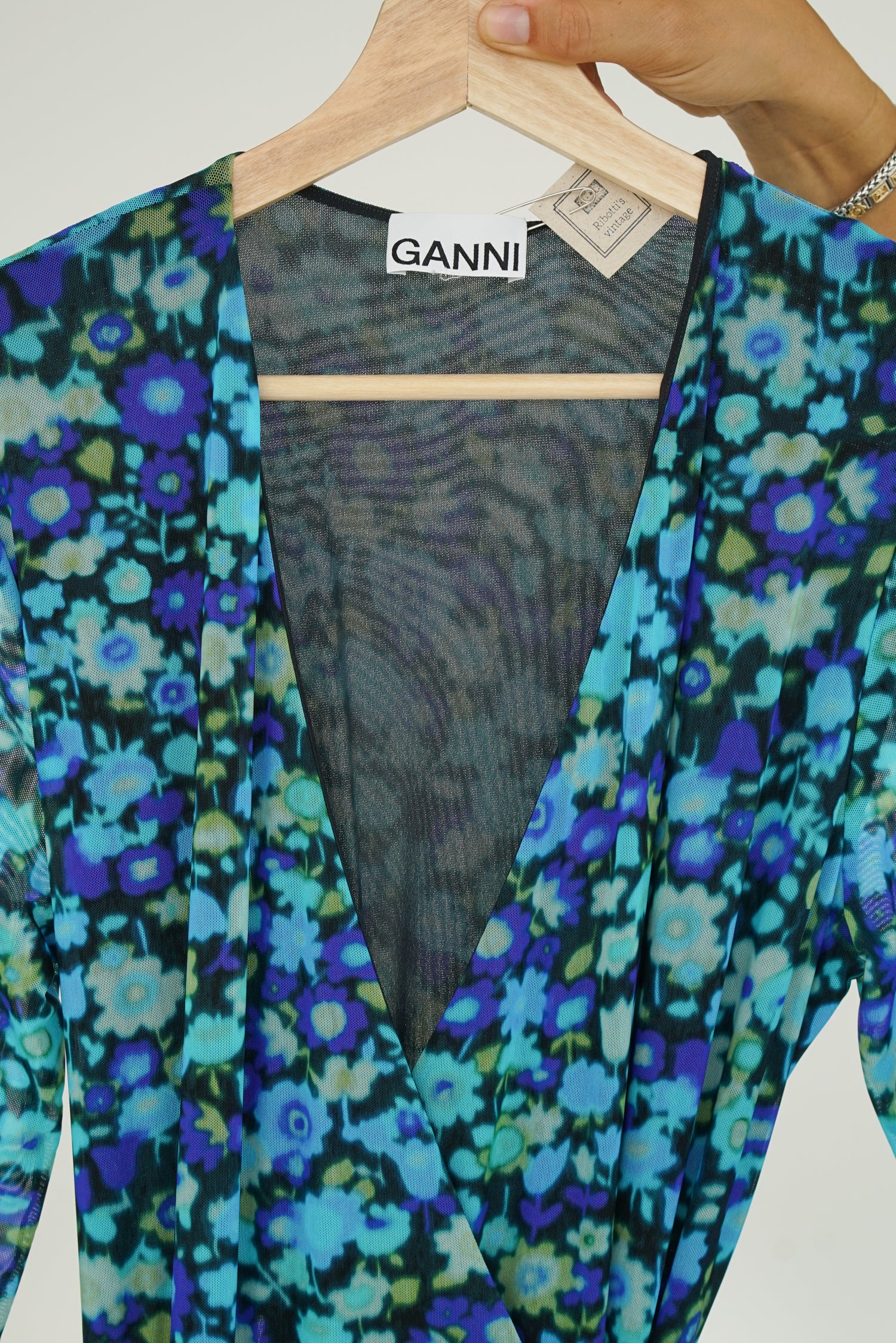 Robe maxi cache cœur GANNI bleue fleurit taille O/S