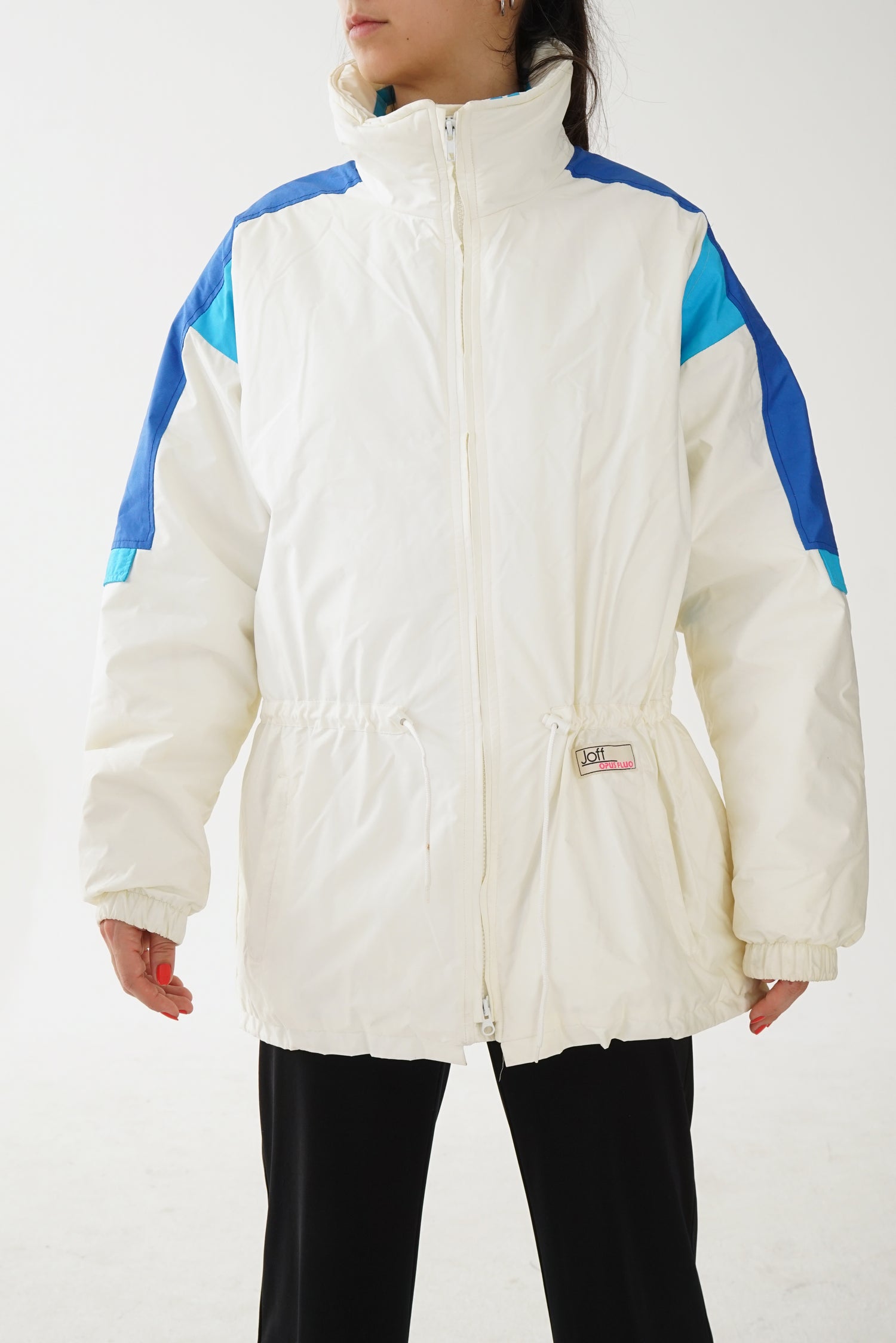 Manteau rétro Joff comme neuf blanc avec accent bleu unisexe taille 42 (M-L)