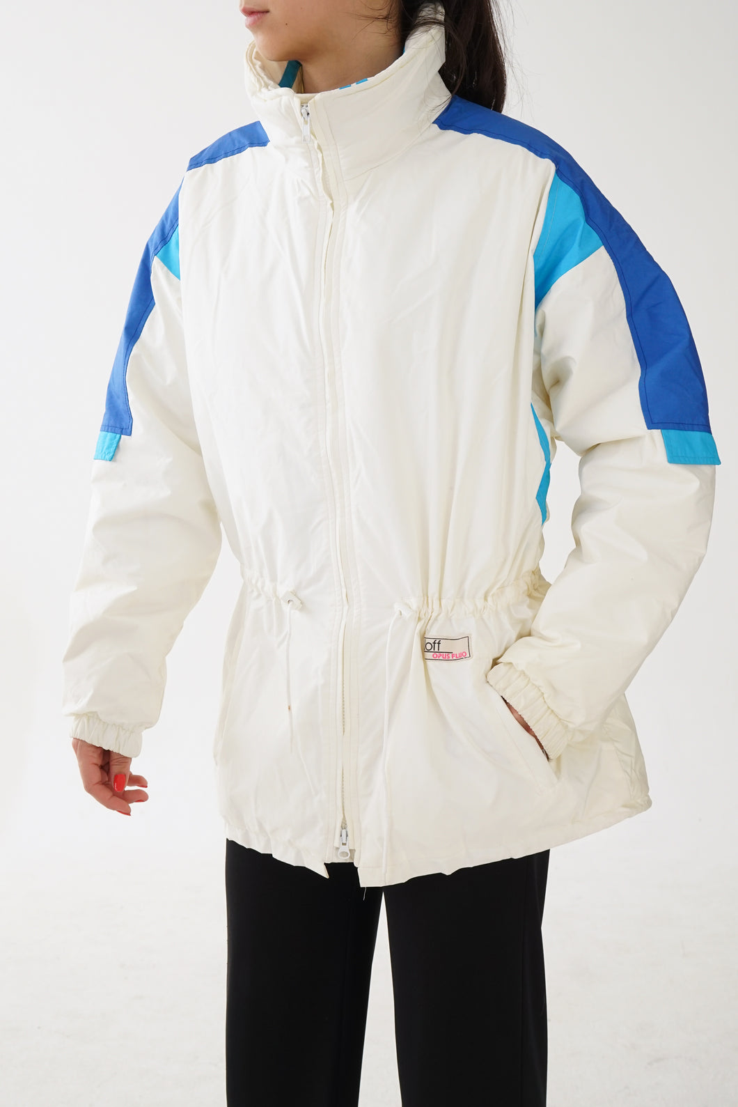Manteau rétro Joff comme neuf blanc avec accent bleu unisexe taille 42 (M-L)