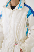 Charger l&#39;image dans la galerie, Manteau rétro Joff comme neuf blanc avec accent bleu unisexe taille 42 (M-L)
