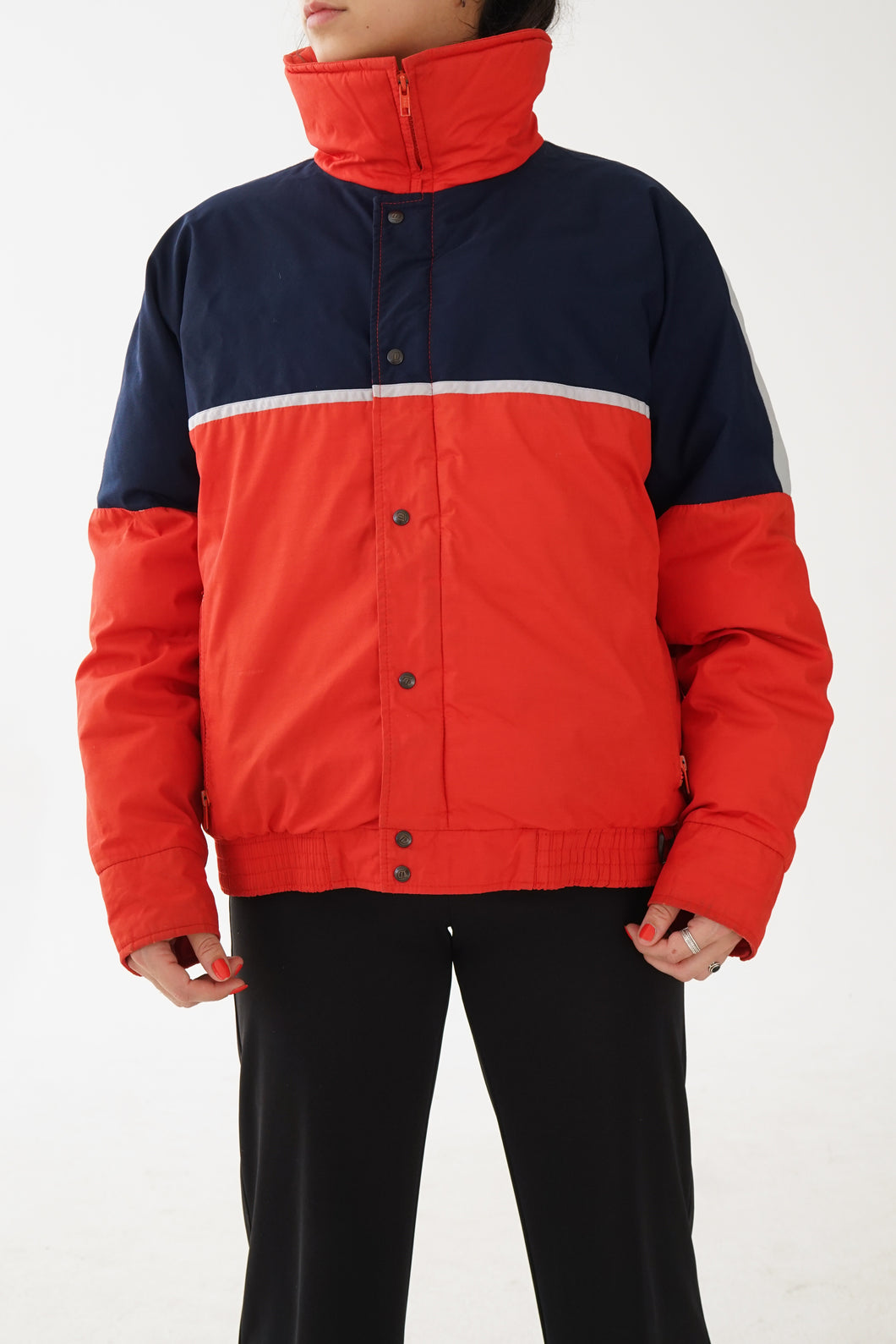 Manteau rétro en duvet Ditrani rouge et bleu foncé pour homme taille 42 (M)