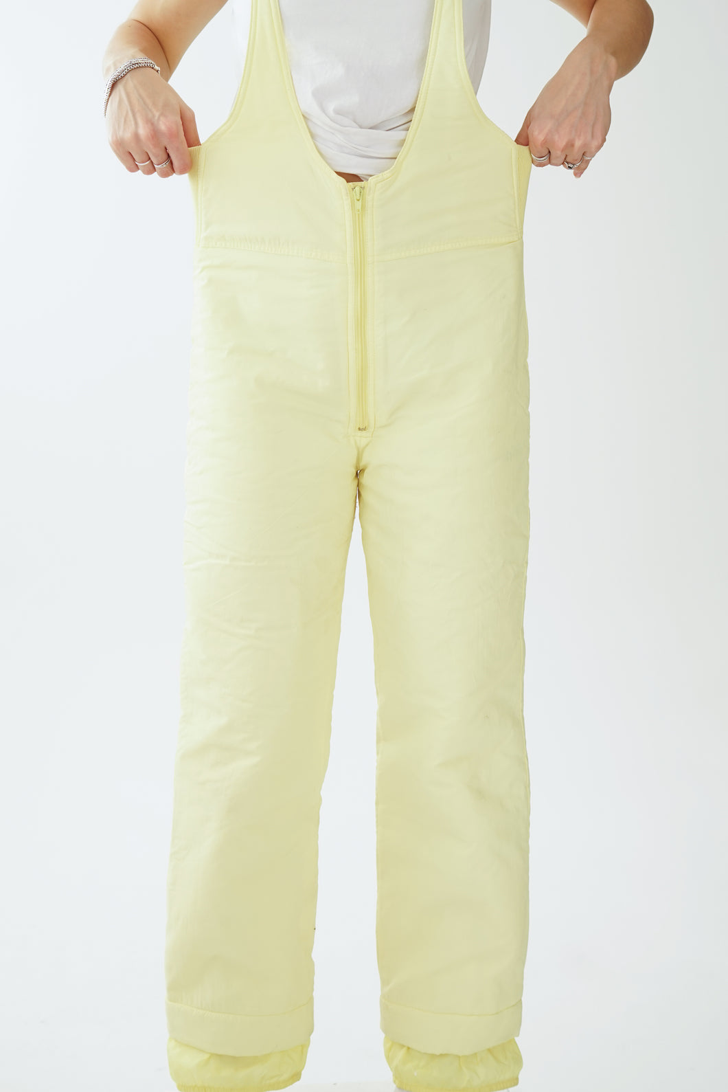 Pantalon de neige salopette jaune pâle Bay Sport taille M pour femme