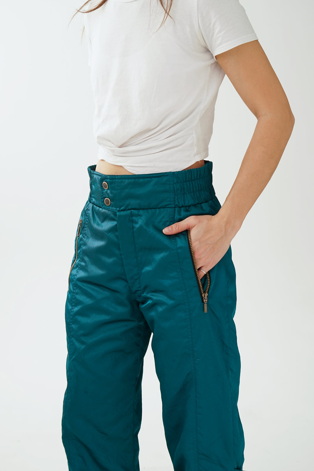 Pantalon de neige vintage Schneider turquoise métallique taille 32