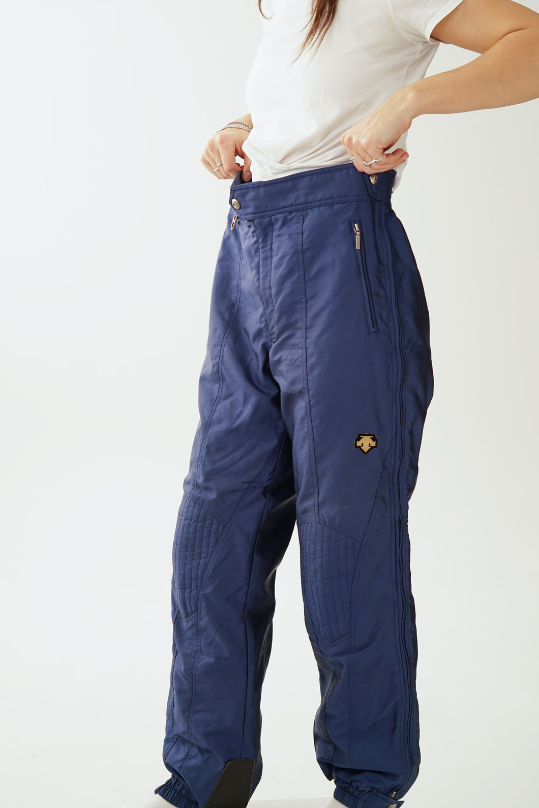 Pantalon de neige vintage Descente bleu métallique pour homme taille 36 (L)