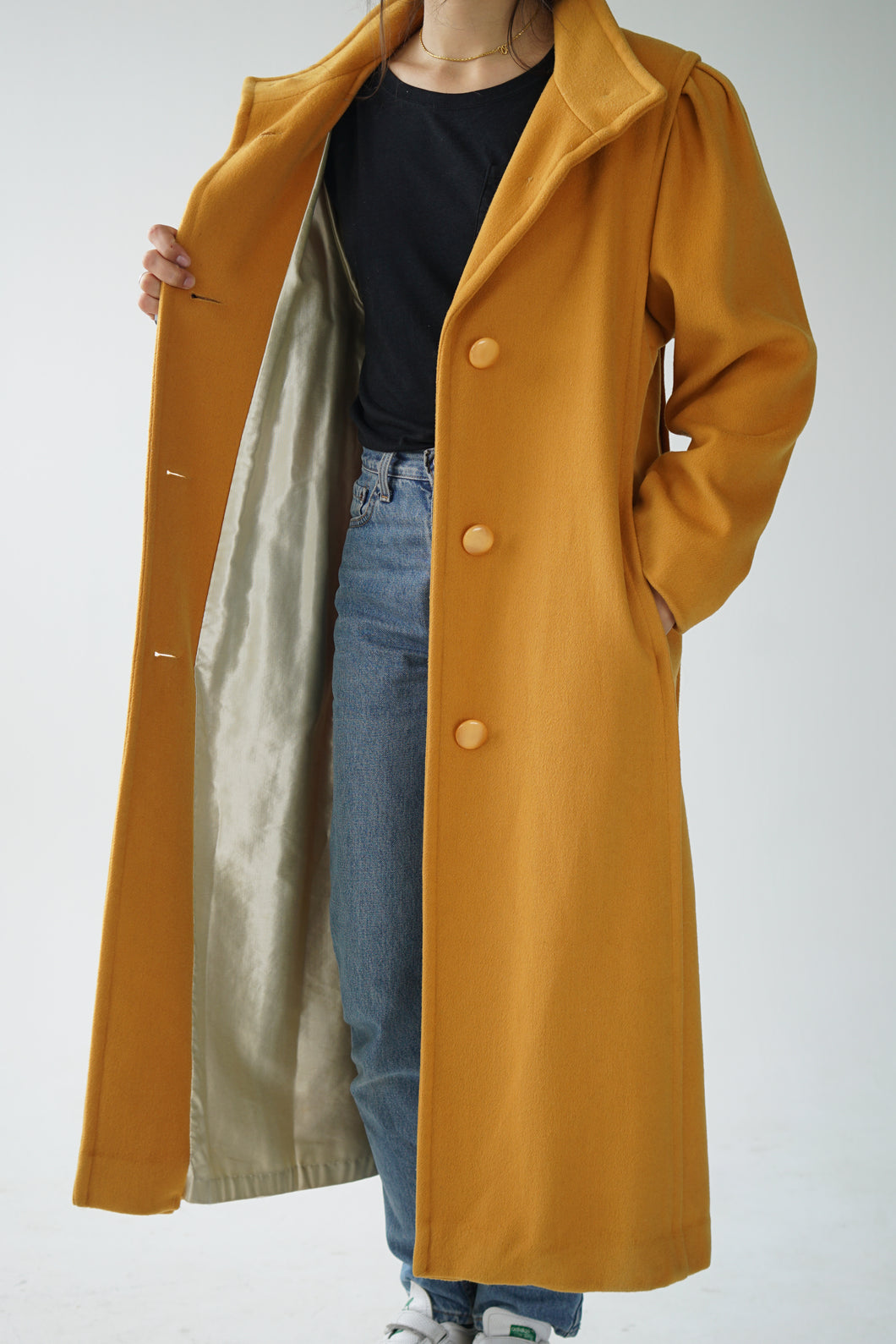Vintage long wool coat in yellow made in Canada