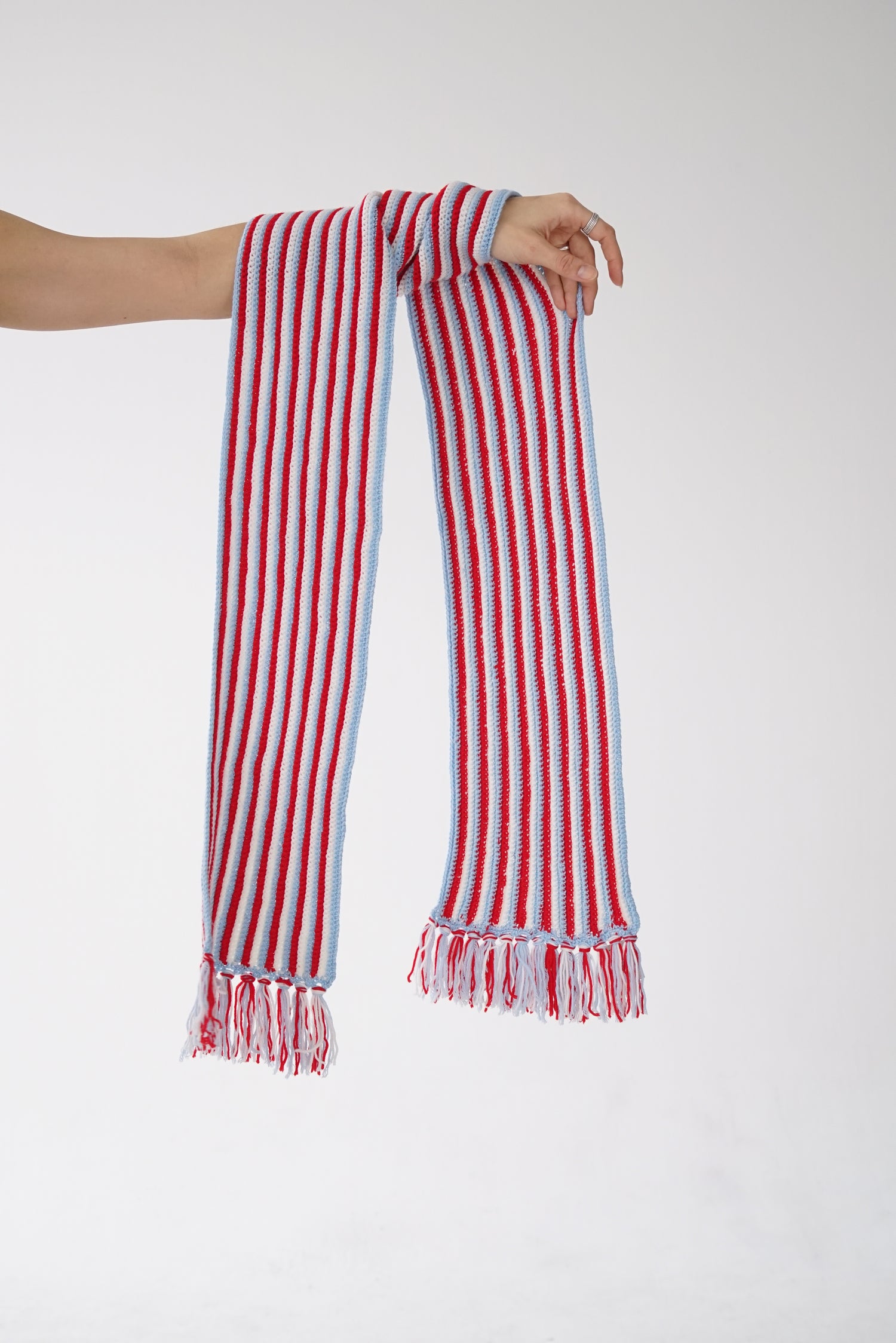 Foulard en tricot long bleu blanc rouge