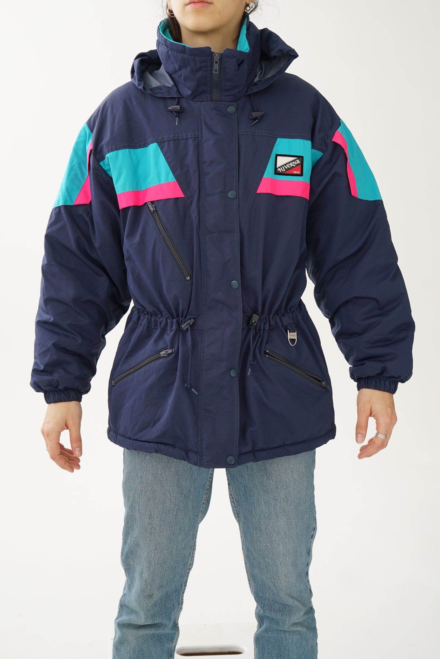 Manteau Hiverna bleu marin et rose fluo pour femme taille 14