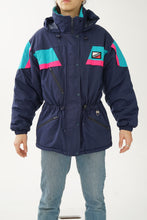 Load image into Gallery viewer, Retro dark blue and neon pink Hiverna snow jacket size 14 for women

