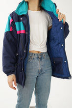 Load image into Gallery viewer, Retro dark blue and neon pink Hiverna snow jacket size 14 for women
