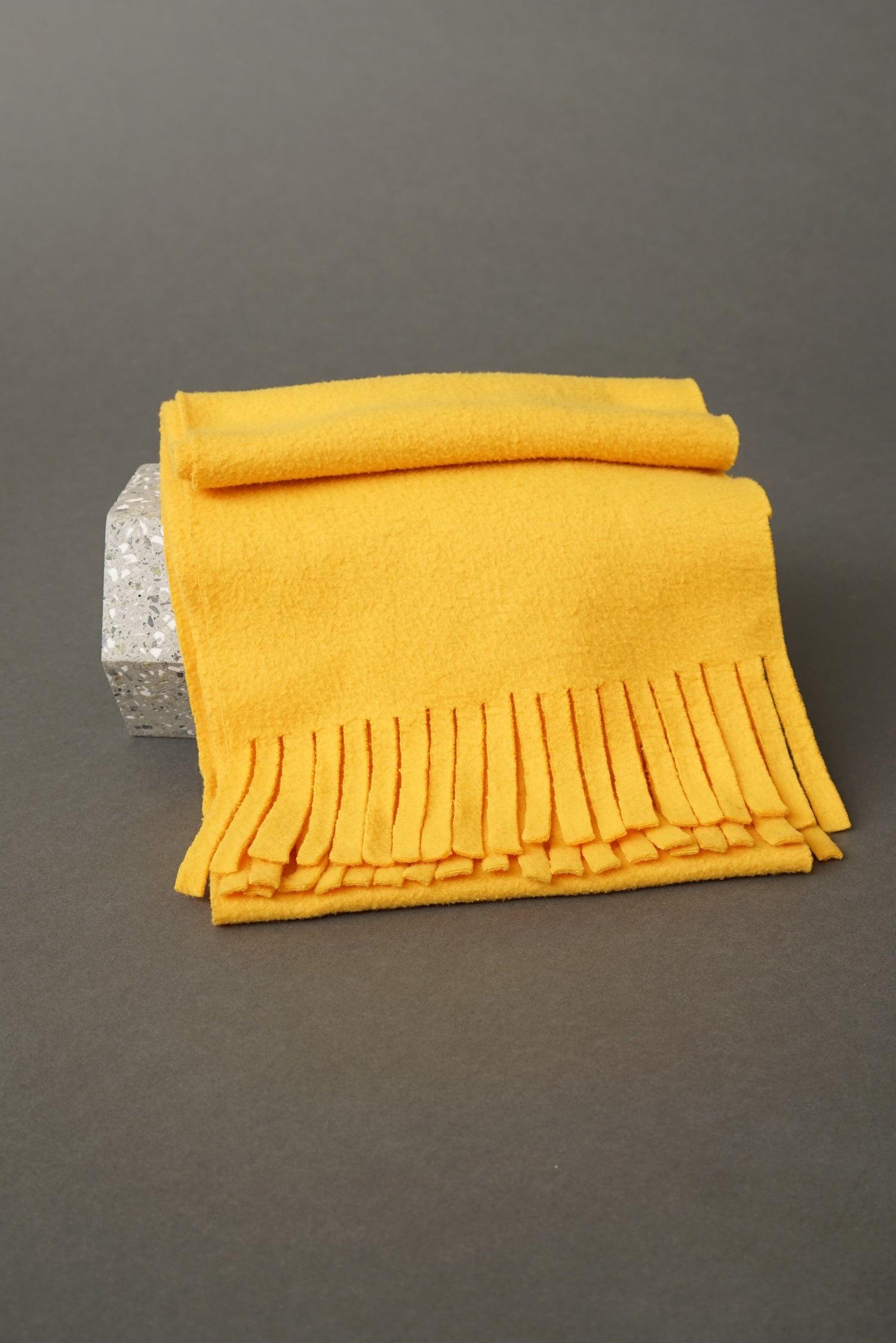 Yellow fleece fringed scarf