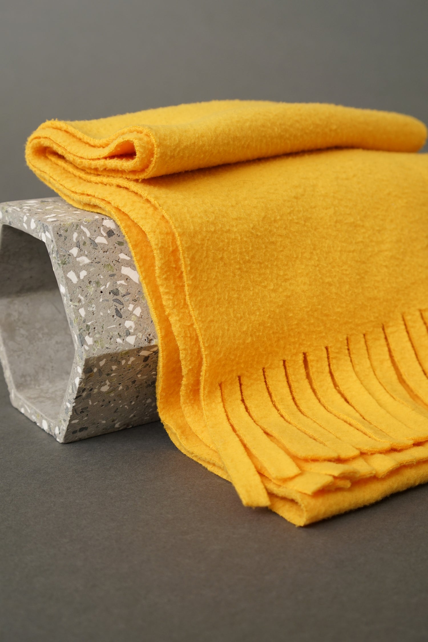 Yellow fleece fringed scarf