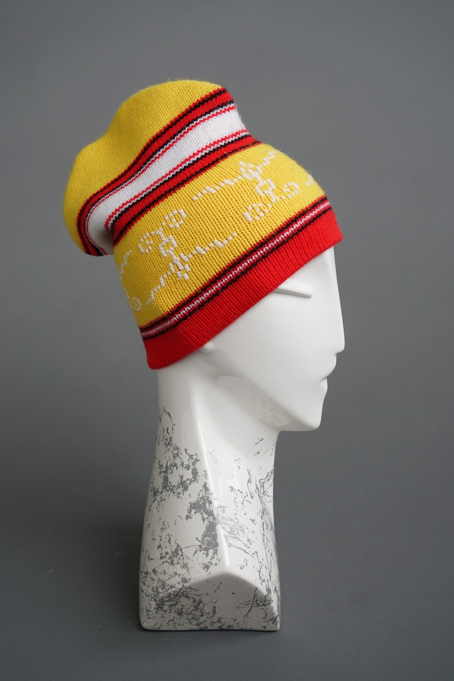 Yellow and red beanie