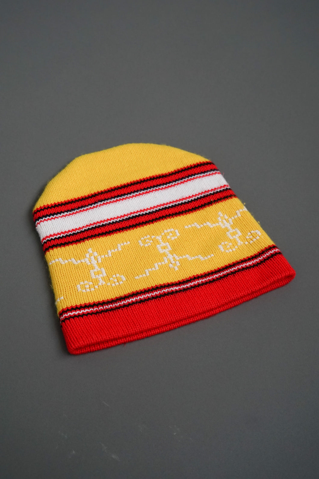 Yellow and red beanie