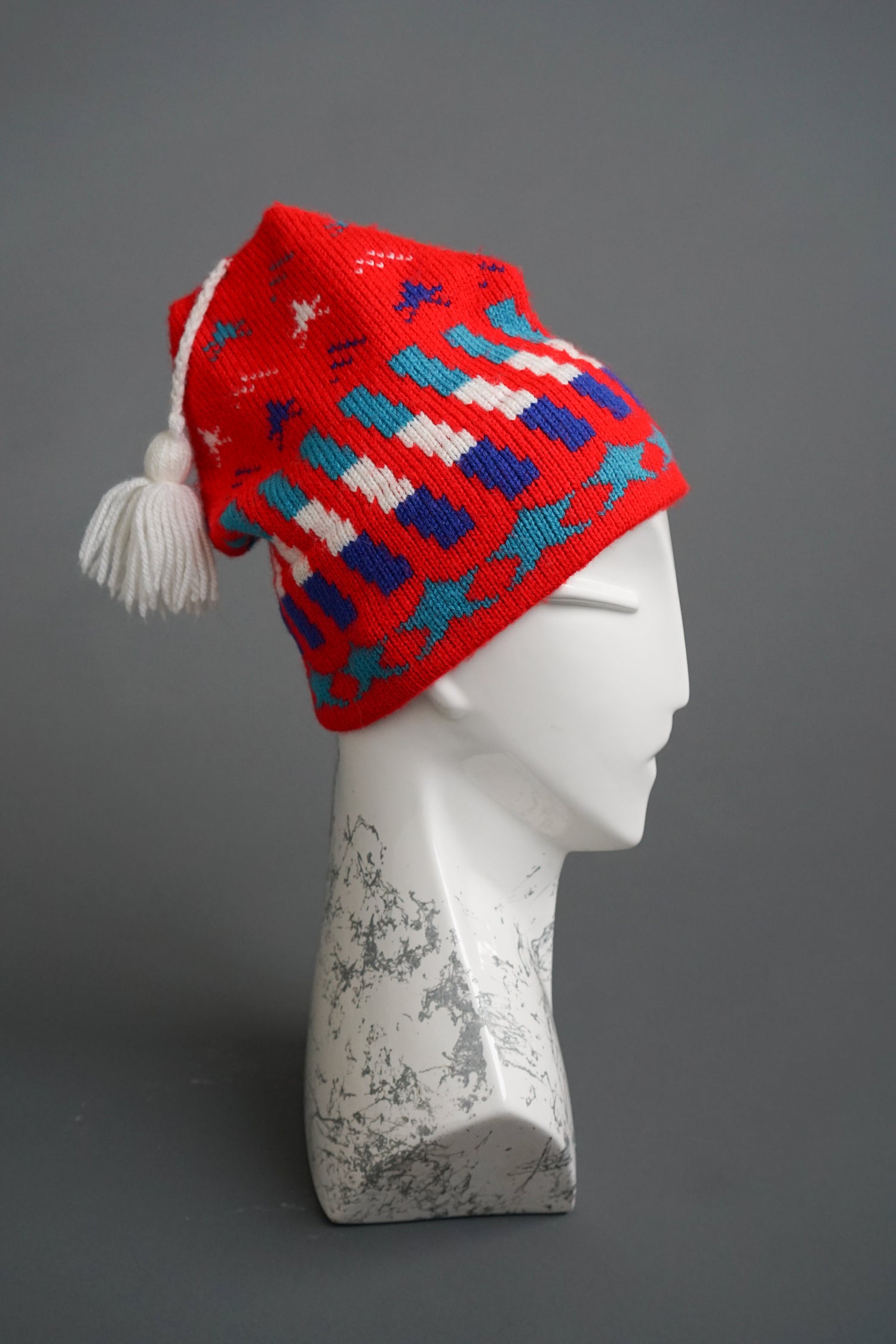 Red wool beanie with pom-pom