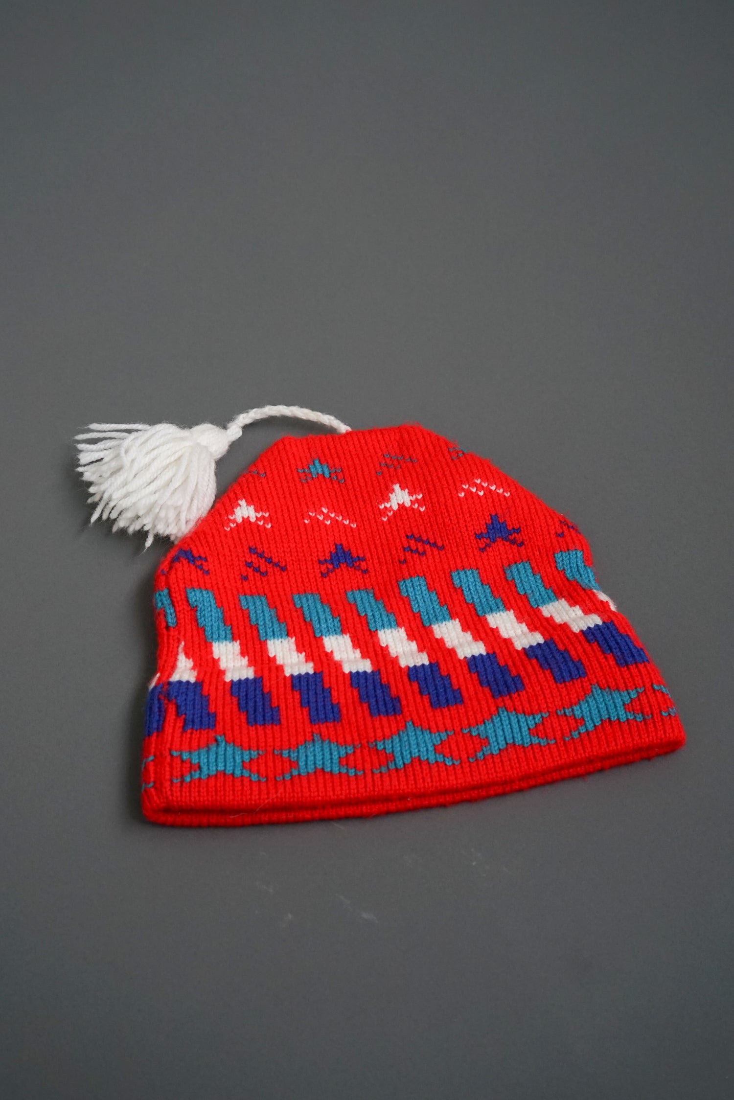 Red wool beanie with pom-pom