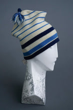 Load image into Gallery viewer, White and blue vintage beanie
